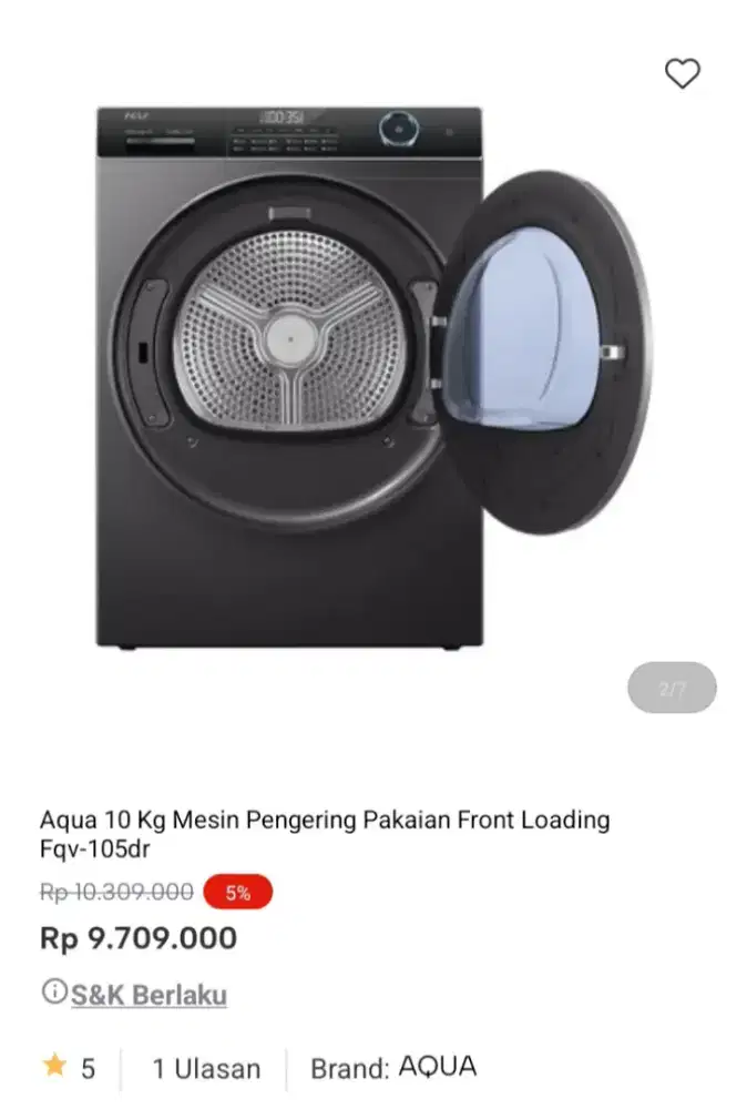 PROMO KREDIT AQUA 10KG MESIN PENGERING PAKAIAN FRONT LOADING