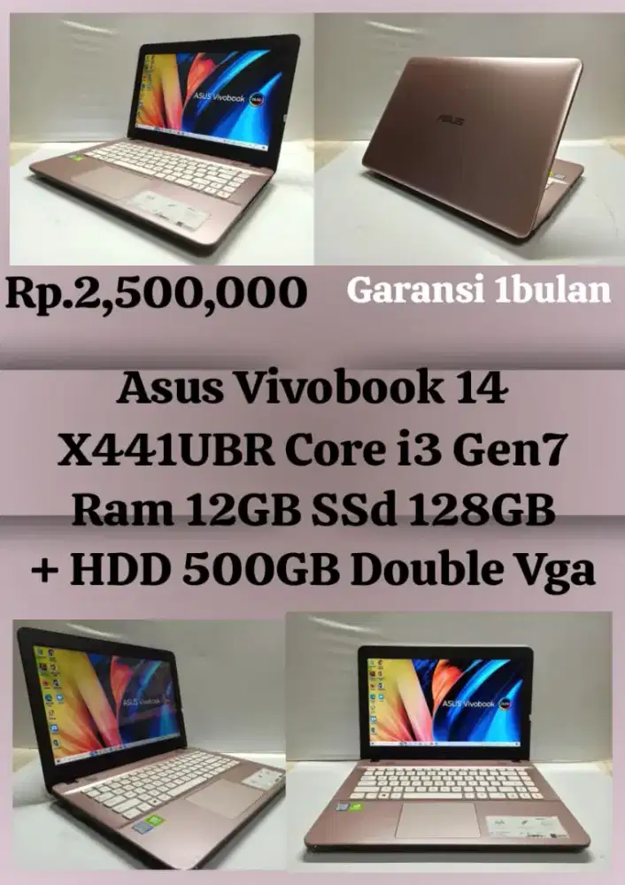 Asus Vivobook 14 X441UBR Corei3 Gen7 Ram12GB/ssd128GB/500GB/Double Vga