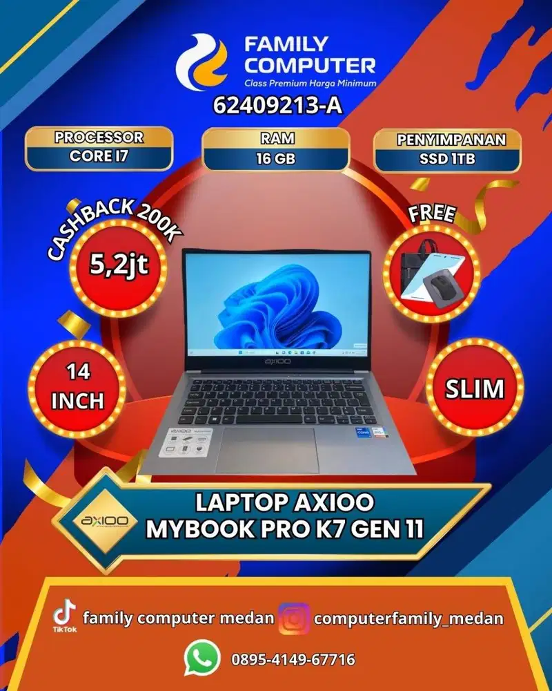 AXIOO MYBOOK PRO K7 I7 GEN 11 RAM 16GB SSD 1TB LIKE NEW BERGARANSI OK