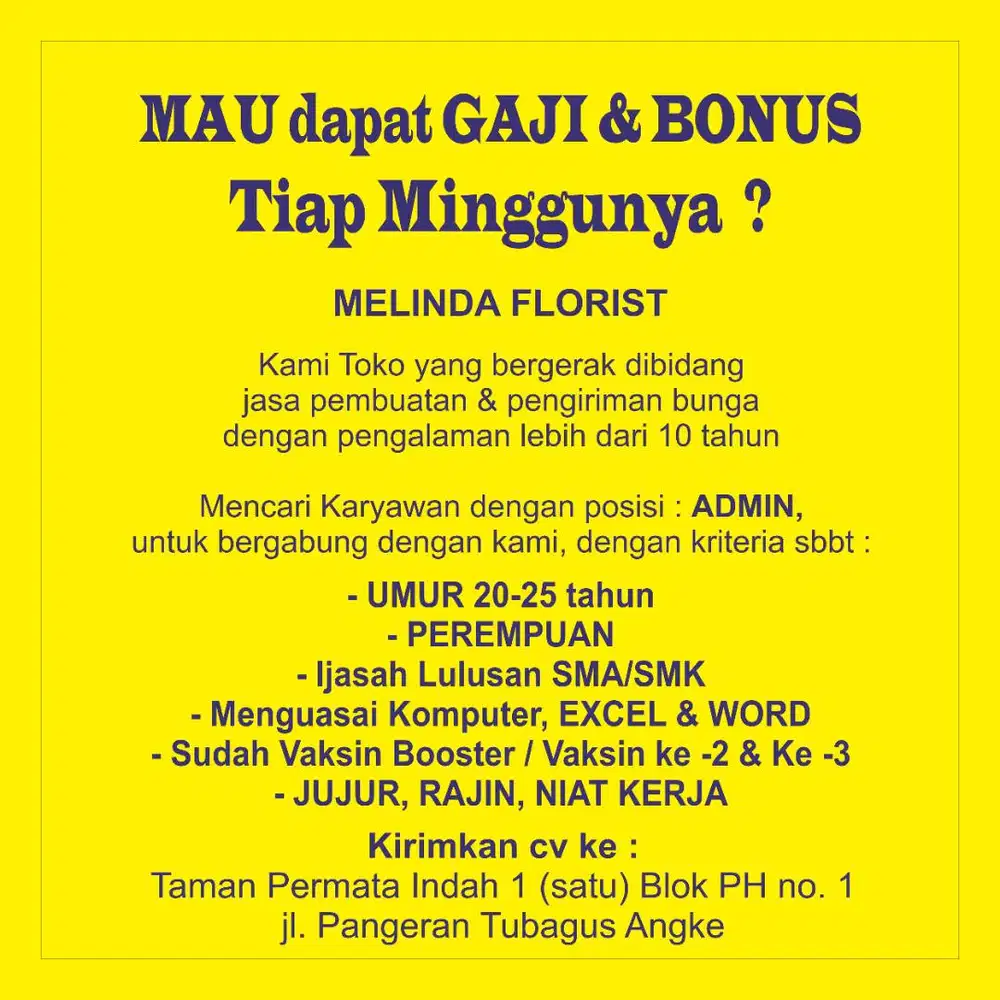 DiButuhkan Admin TOKO