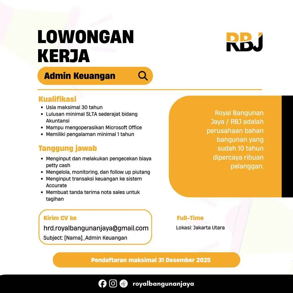 Lowongan Kerja Admin Keuangan Jakarta Utara