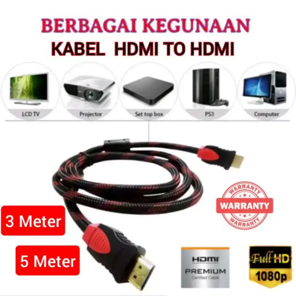 Kabel HDMI to HDMI 3M Nylon Bisa Untuk PC Komputer Laptop