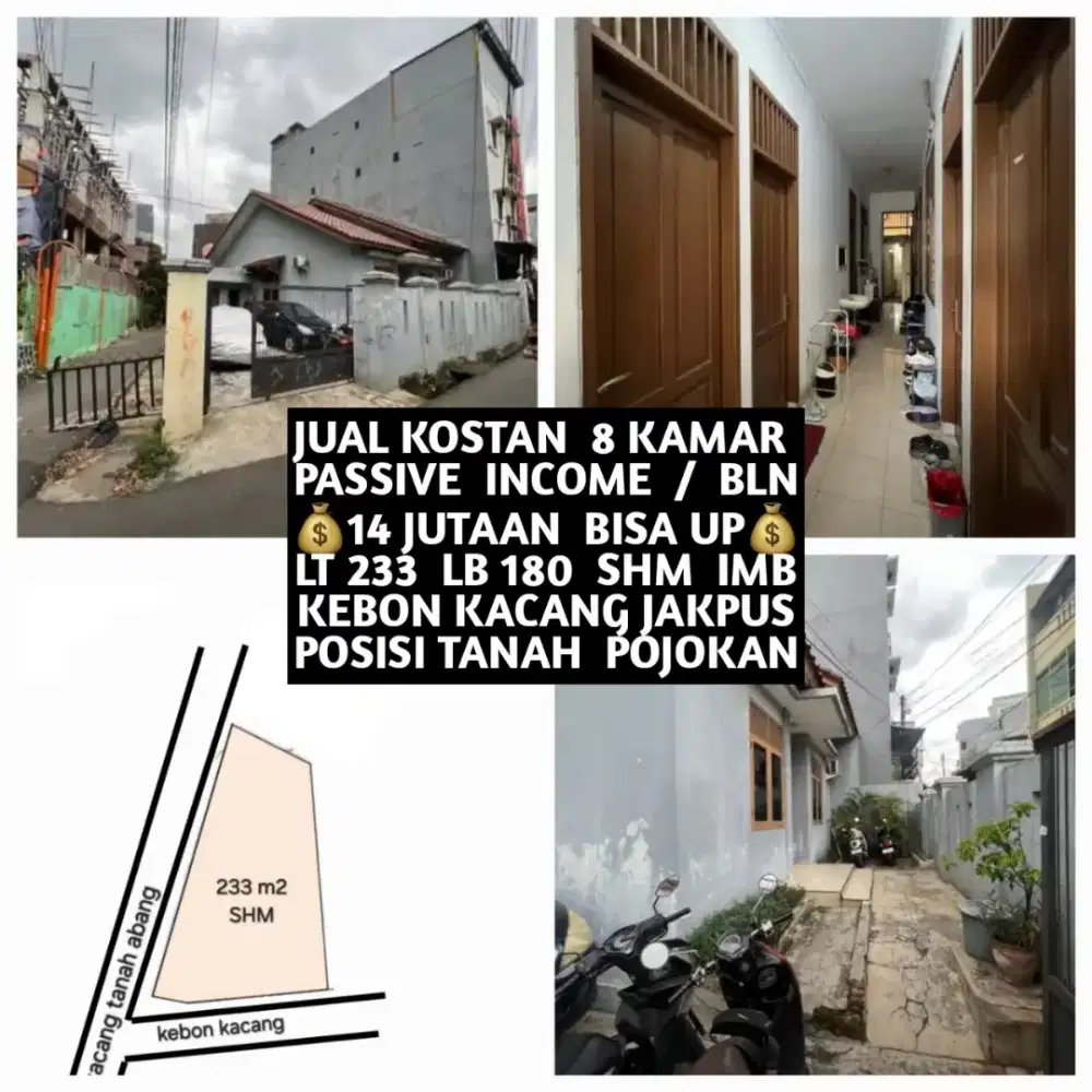 JUAL KOS KOST KOSAN KOSTAN 8 KAMAR DI KEBON KACANG TANAH ABANG
