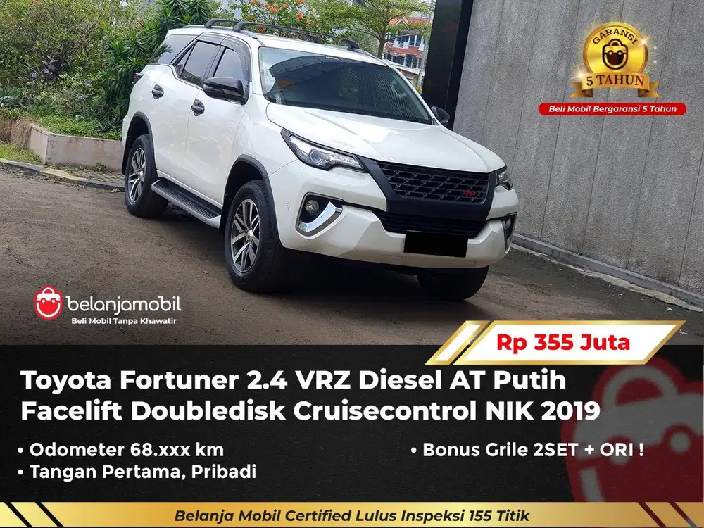 [ GARANSI 5TH ] Toyota Fortuner 2.4 VRZ Diesel AT Putih 2019/2020