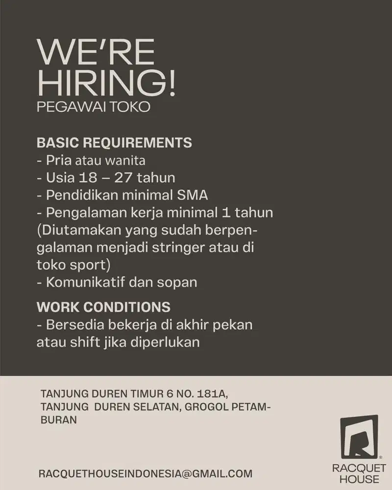 LOWONGAN KERJA PEGAWAI TOKO