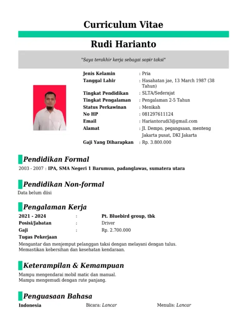 Mencari pekerjaan sebagai sopir