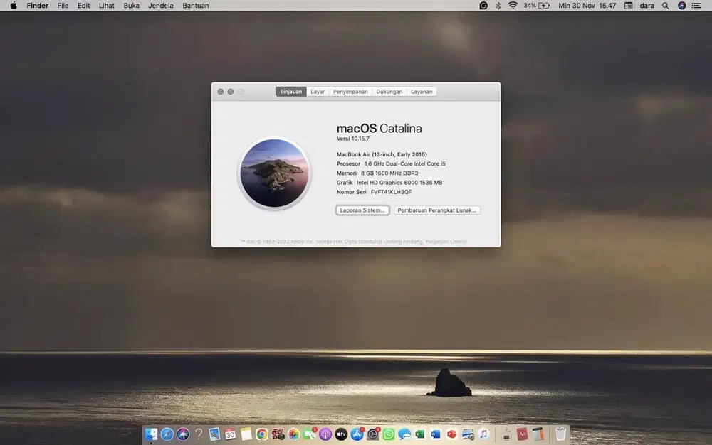 MacBook Air 2015 Core i5, RAM 8GB, SSD 128GB