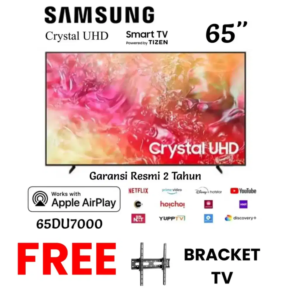 SAMSUNG Crystal 4K UHD 65 Inch Smart TV HDR+ 65DU7000 TizenOS AIPLAY