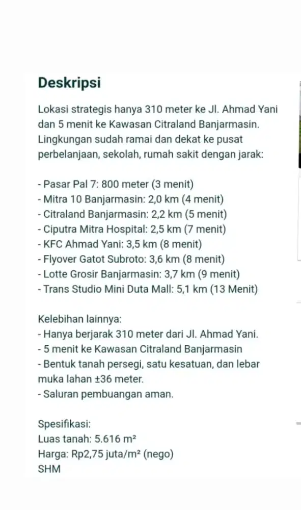 Tanah SHM Banjarmasin Timur