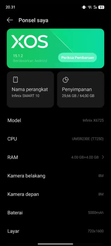 JUAL INFINIX SMAR 10 64GB 8GB(4+4GB RAM)