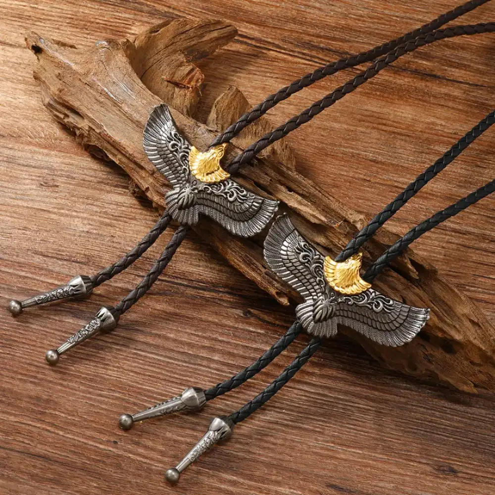 Bolo Tie Leather Premium Indian Eagle Cowboy Vintage Look Necktie
