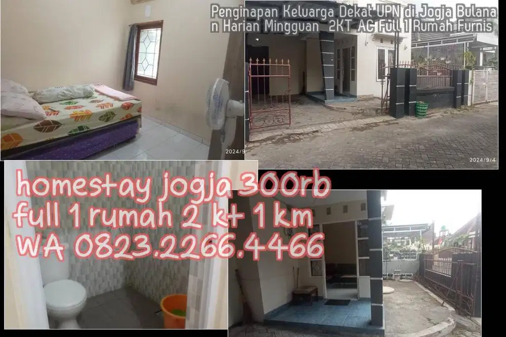 Penginapan Keluarga Dekat UPN di Jogja Bulanan Harian Mingguan  2KT AC