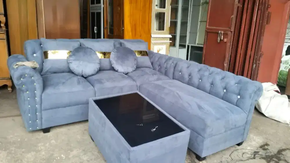 Sofa L putus kancing abu