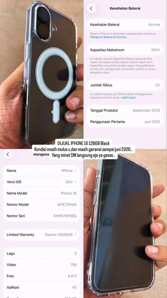 DIJUAL IPHONE 16 BASIC 128GB BLACK