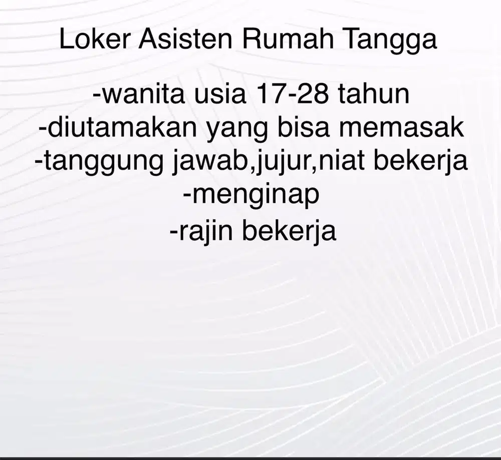 loker sebagai Asisten rumah tangga