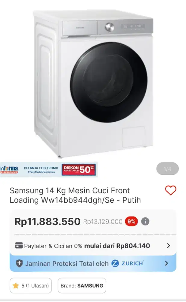 Mesin cuci samsung 14KG hemat listrik