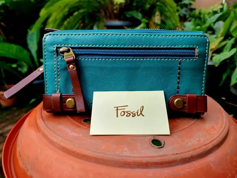 FOSSIL Long Wallet Kulit Asli Original Warna Teal