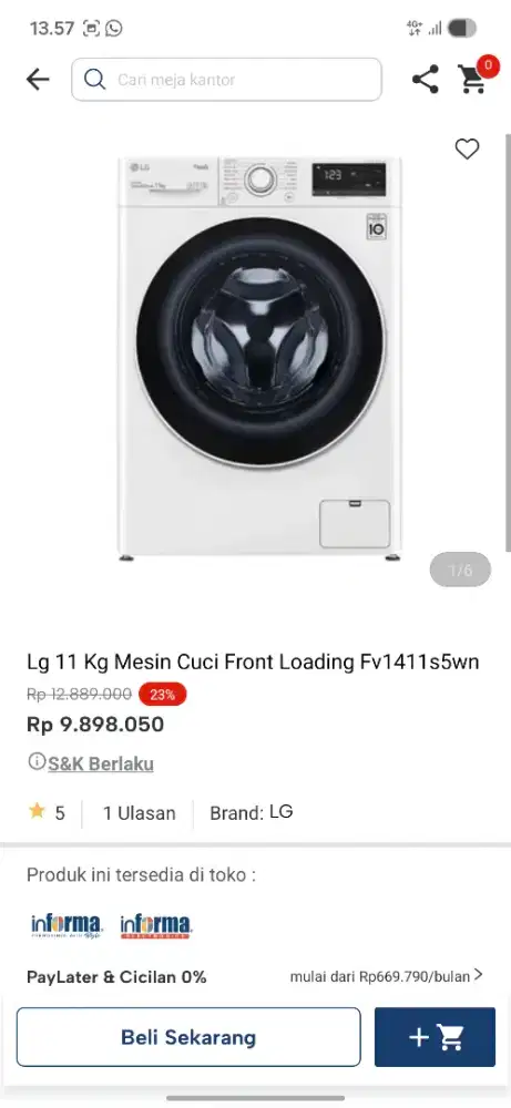 Ready stok mesin cuci lg 11kg