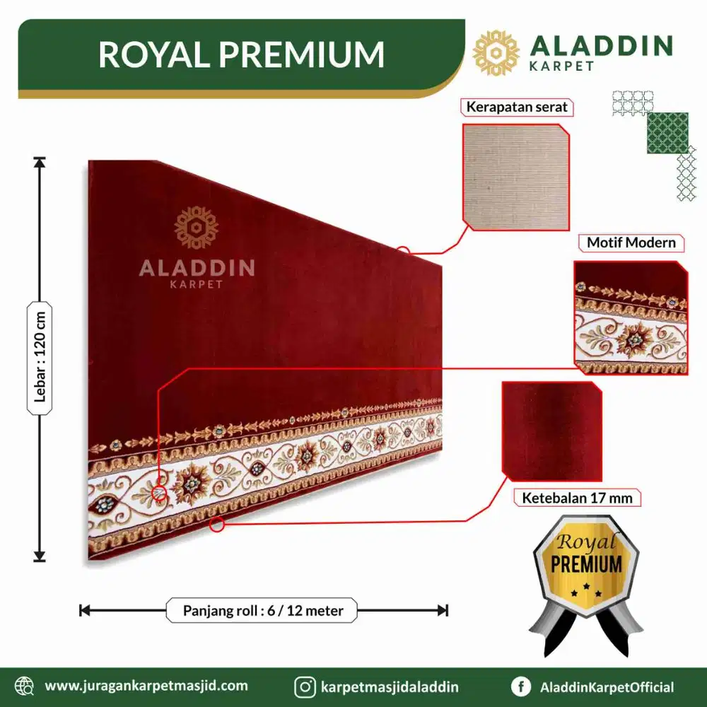 Karpet Masjid Import Royal Premium - Meteran Permeter Merah Hijau