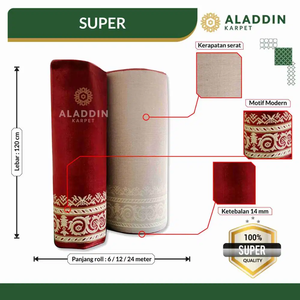 Karpet Masjid Semi Import SUPER - Meteran Permeter Merah Hijau