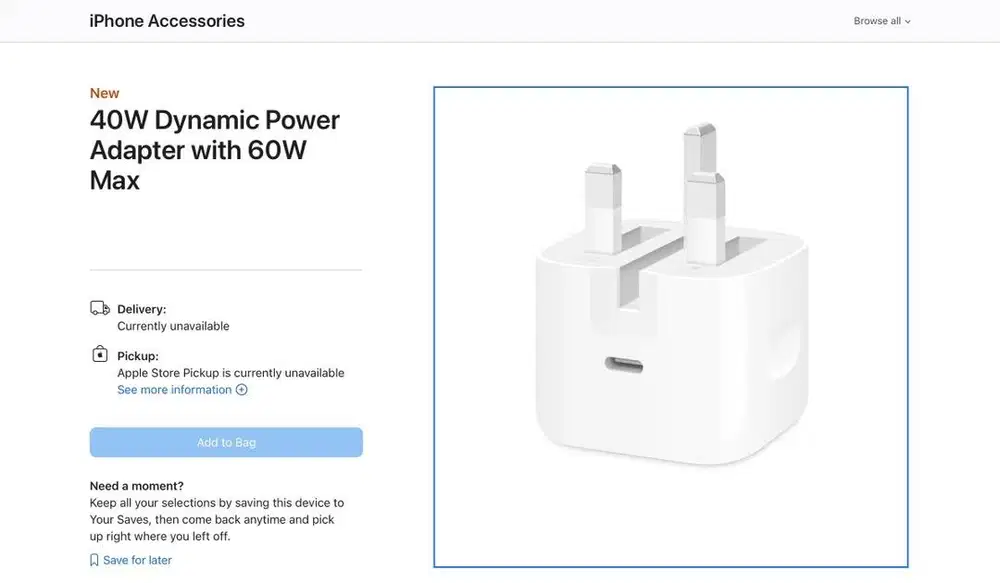 Iphone charger 40w dynamic power adapter with 60W max