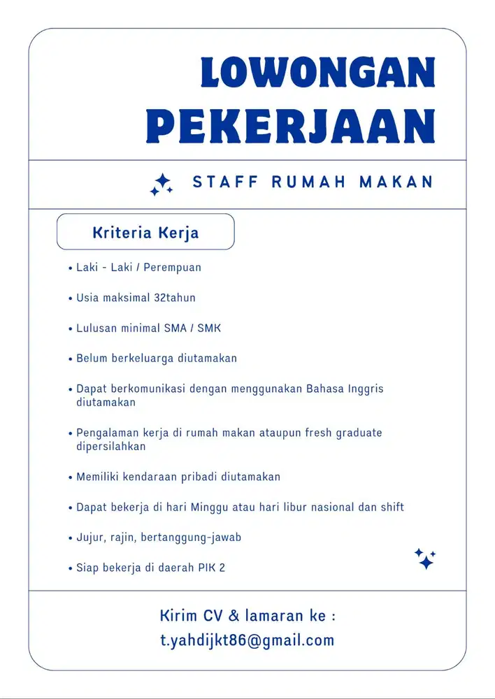 LOWONGAN KERJA RUMAH MAKAN
