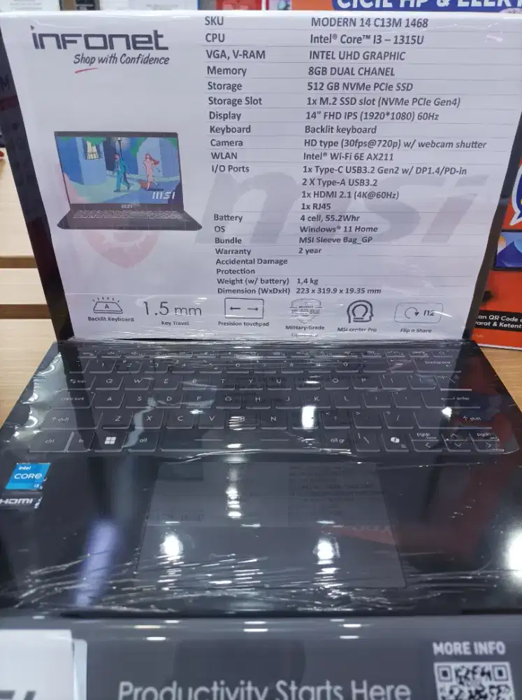 Cicilan tanpa kartu kredit Laptop MSI Modern 14 C13M 1468