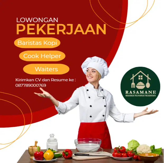 Dibutuhkan segera barista, Cook Helper & Waiters untuk Resto Nusantara