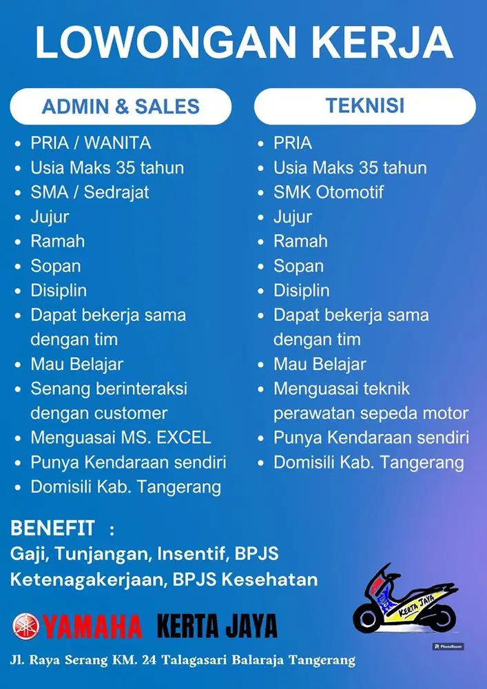 Lowongan Admin&Sales dan Teknisi