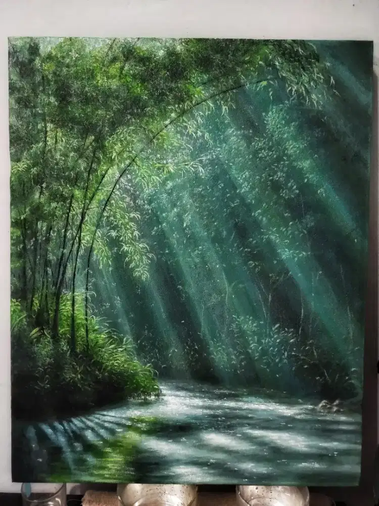 LUKISAN PEMANDANGAN - Bamboo Lake Lukisan Cat Akrilik