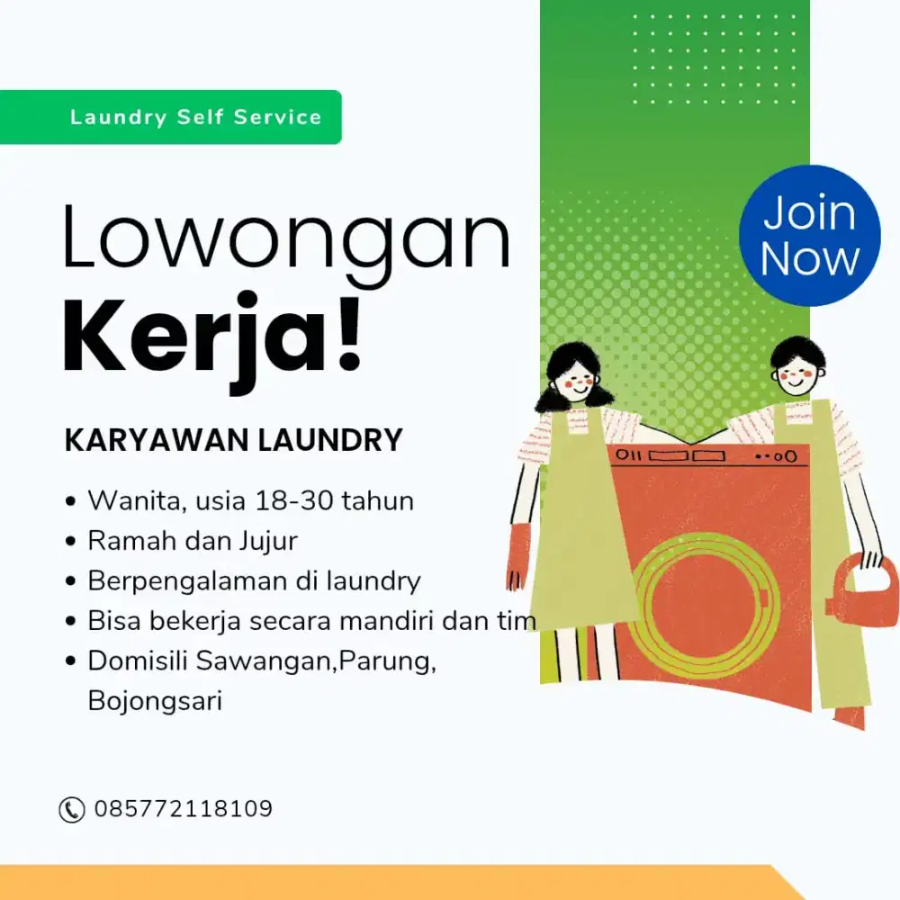 Lowongan kerja laundry, serua dan curug topik