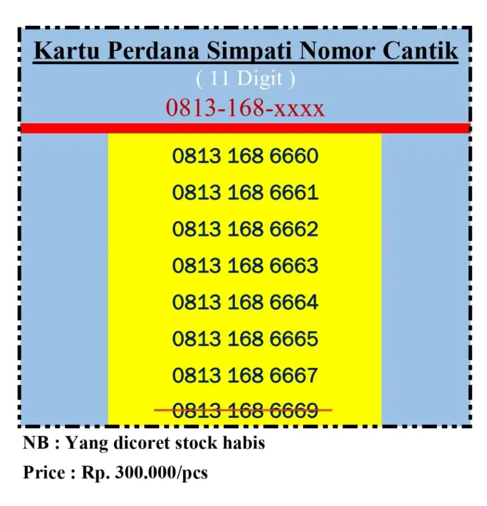 Kartu Perdana Simpati Telkomsel Nomor Cantik 11 digit