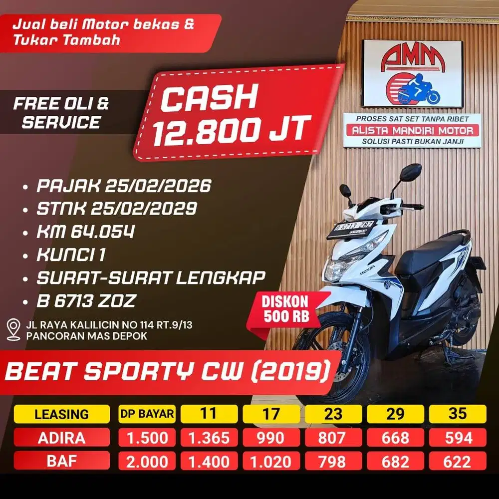 BEAT SPORTY CW TH 2019 BISA CASH/KREDIT/TT/ BAYAR PAKAI CC/PAYLATER