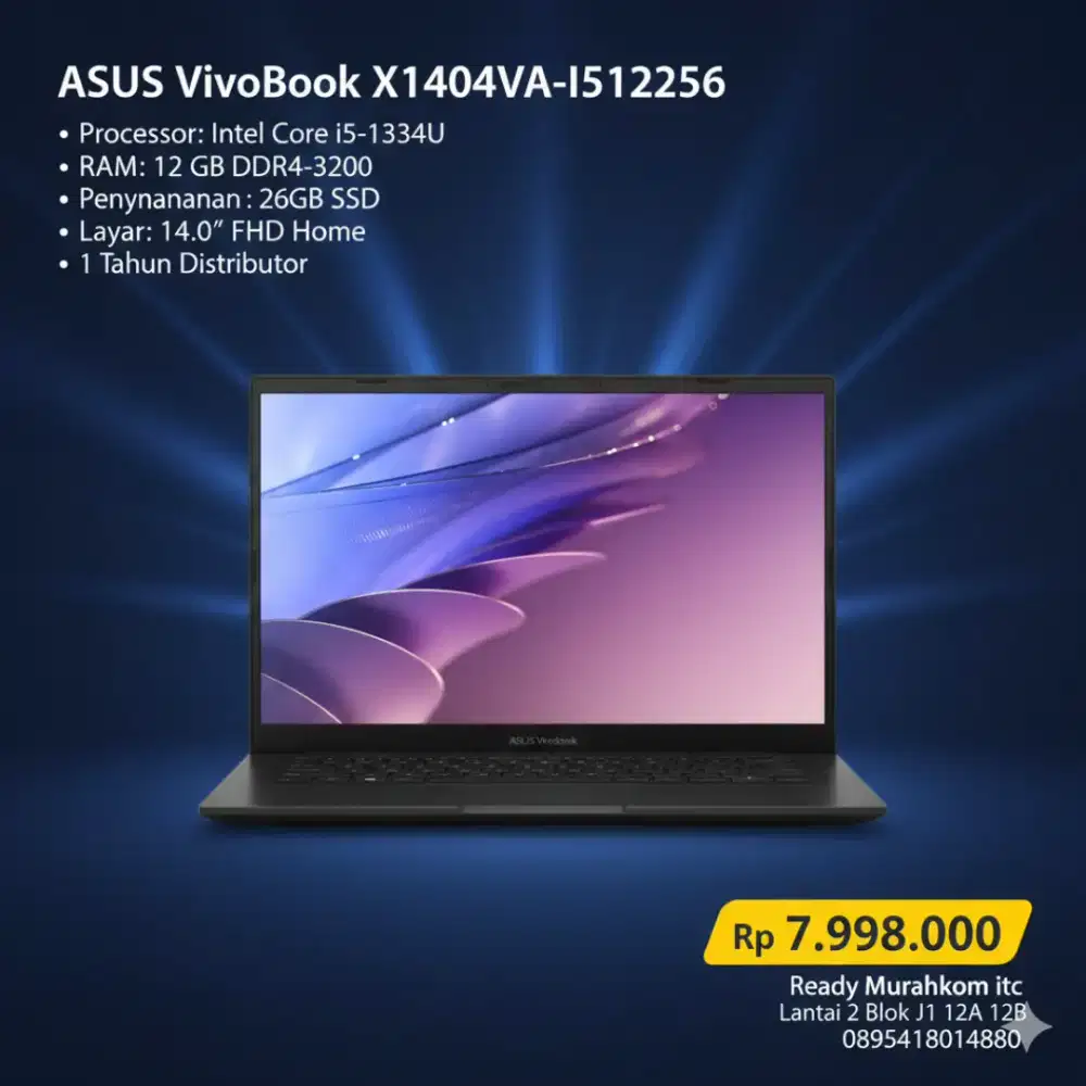 Asus VivoBook X1404VA-I512256 Intel i5 1334U and 12GB RAM Windows 11