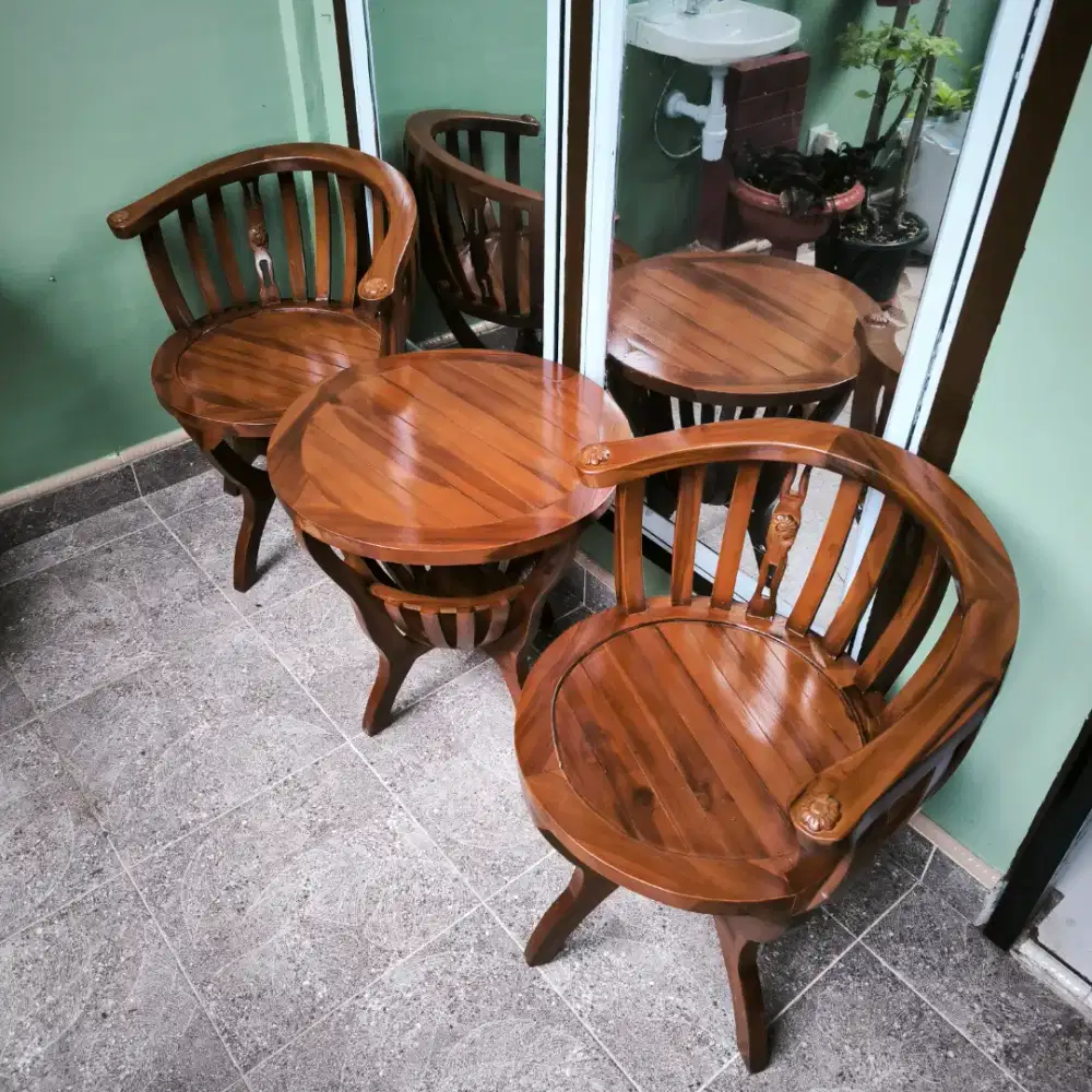 Masih Baru - Kursi Teras Bahan Jati Asli Jepara 2 Kursi 1 Meja Mangkok