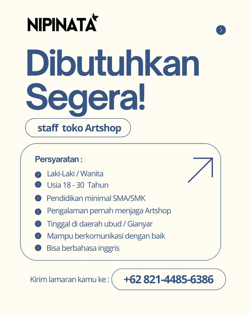 LOWONGAN PEKERJAAN STAFF TOKO ARTSHOP UBUD,GIANYAR BALI