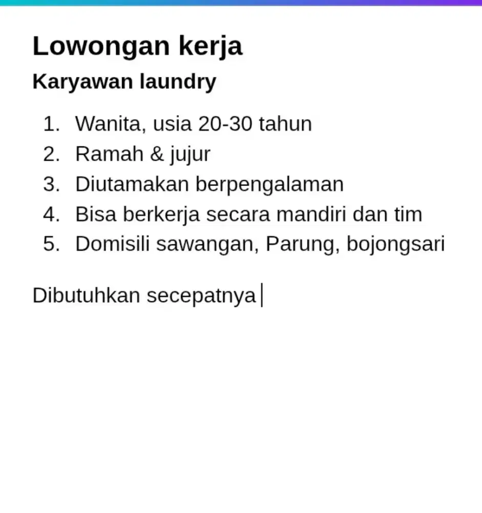 Lowongan kerja/ info lowongan
