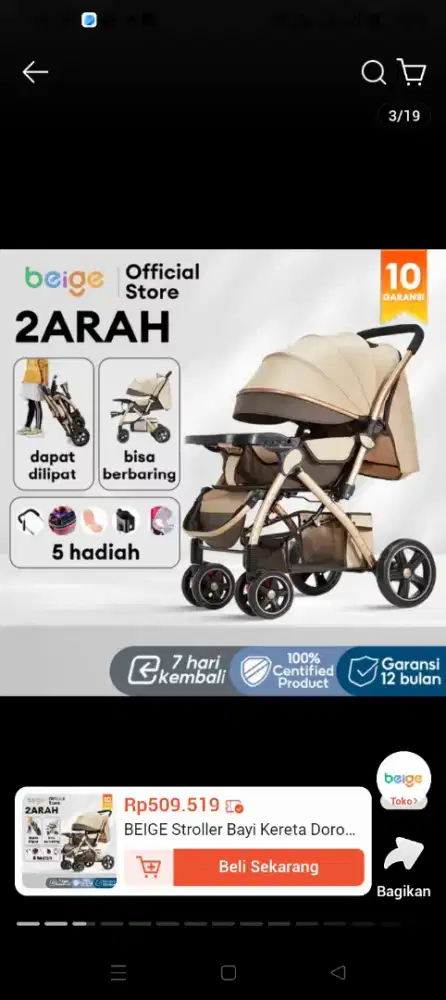 Beige Stroler Baru belum dibuka dan dirakit