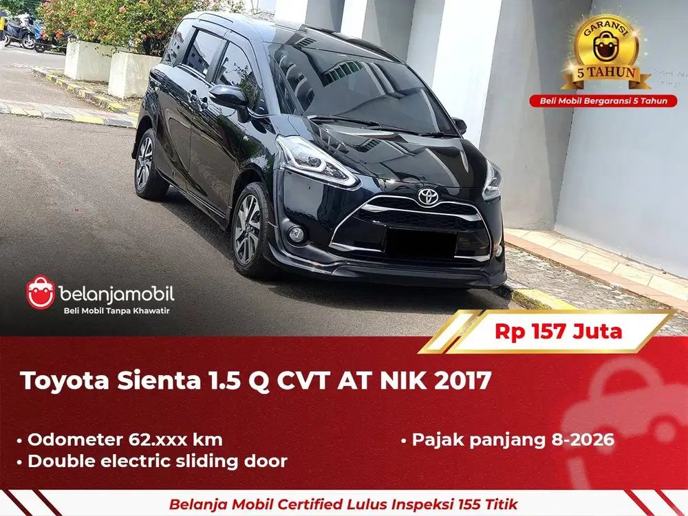 [ GARANSI 5TH ] Toyota Sienta 1.5 Q AT 2017 2018 Hitam