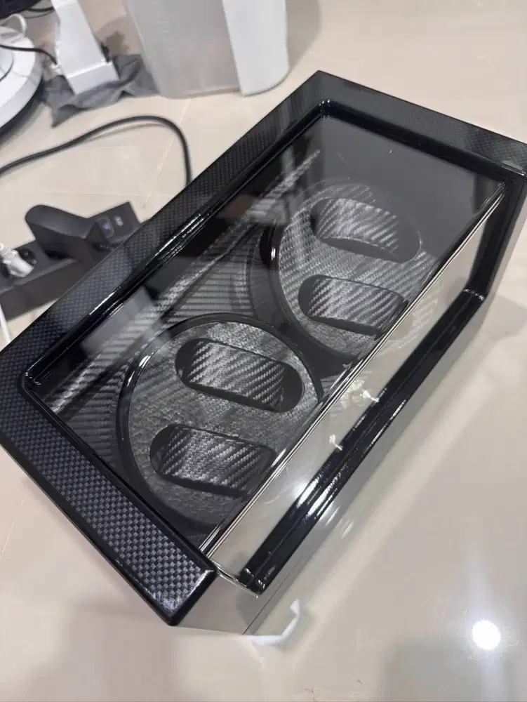 4+0 Slot Automatic Watch Winder Kotak Jam Tangan Otomatis Black Carbon
