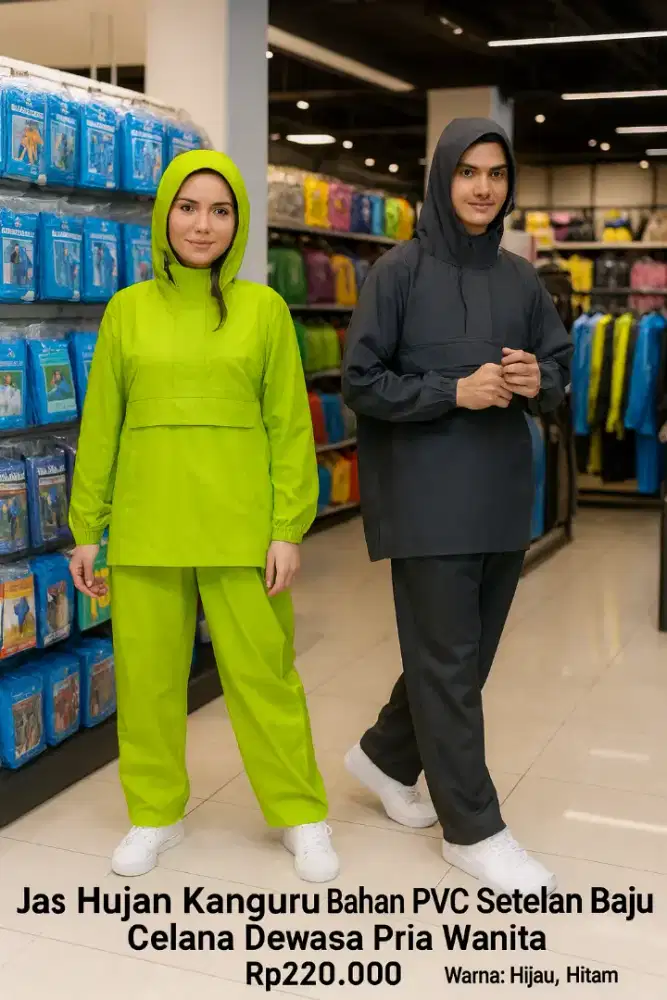 Jas Hujan Kangguru Bahan PVC Setelan Baju Celana Dewasa Pria Wanita