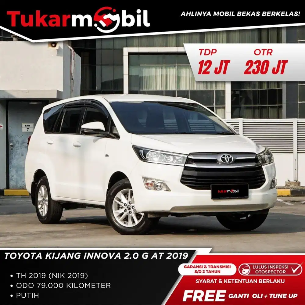 [BERGARANSI] TOYOTA INNOVA 2.0 G BENSIN MATIC TAHUN 2019 PUTIH