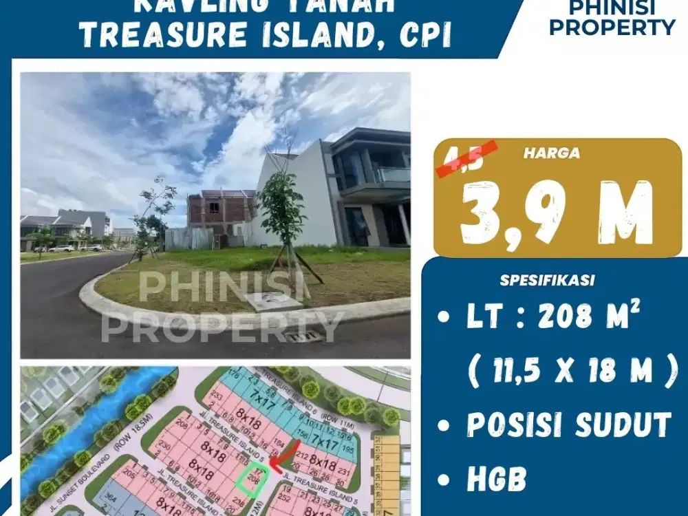 DIJUAL Kavling sudut Treasure Island Citraland CPI Harga Termurah
