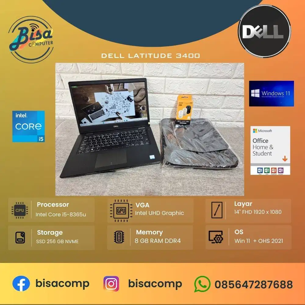 Dell Latitude 3400 Core i5 8th Gen SSD 256gb Ram 8gb 14inchFHD Backlit