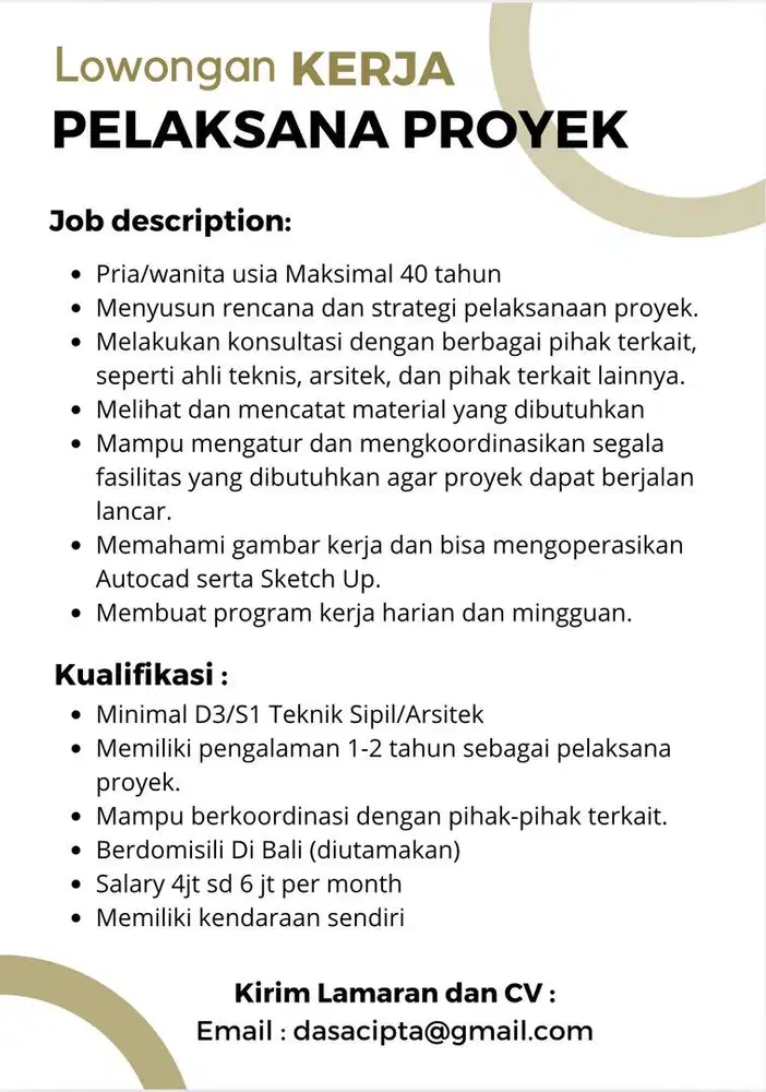 Lowongan Pelaksana Proyek
