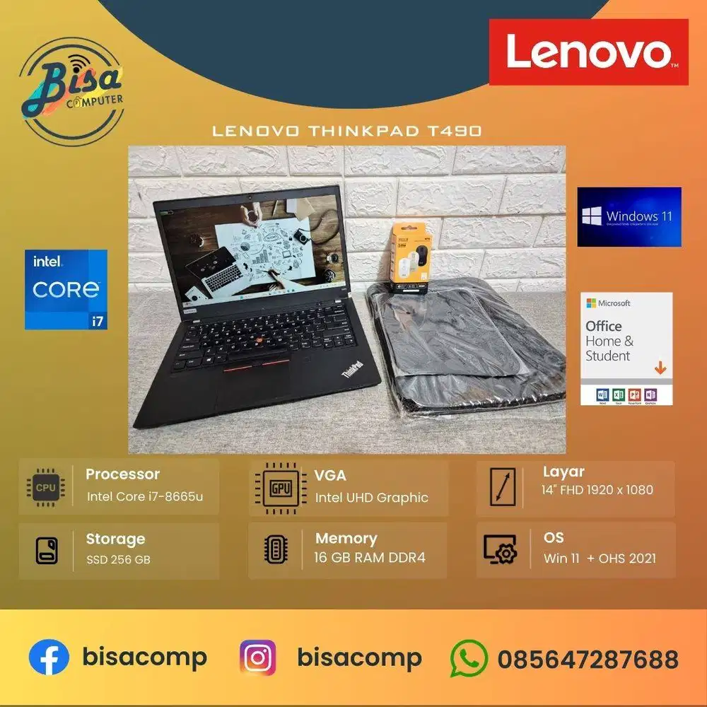 Lenovo thinkpad T490 Core i7 8th Gen SSD 256gb Ram 16gb 14inchFHD FP