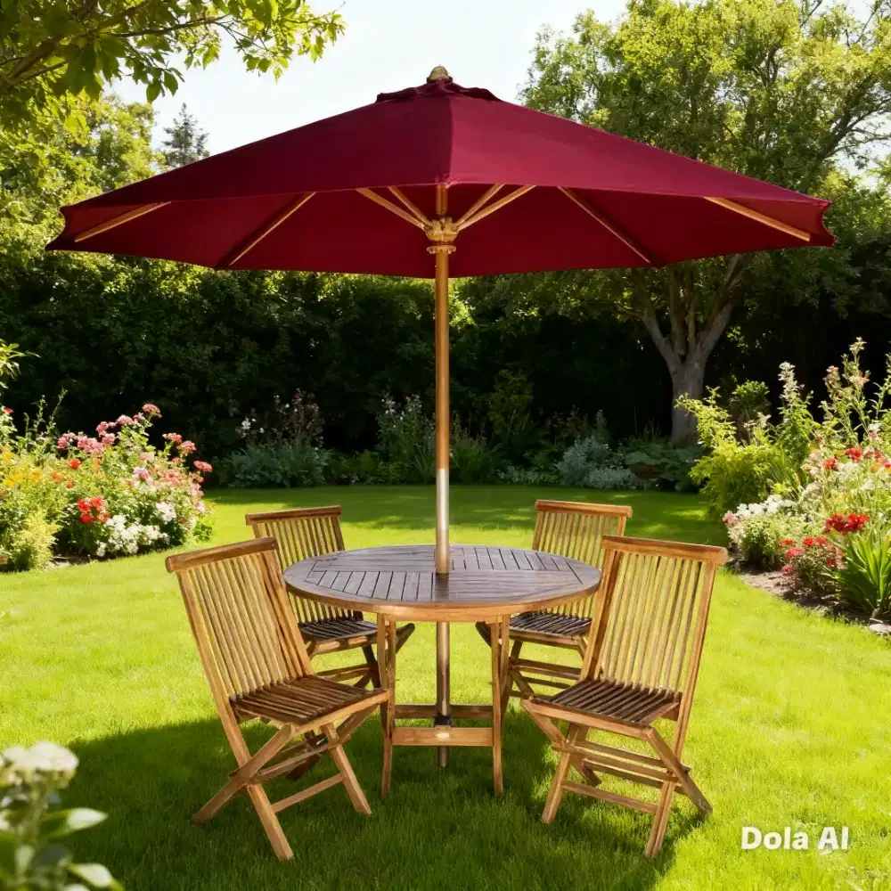 Meja payung dengan kursi lipat