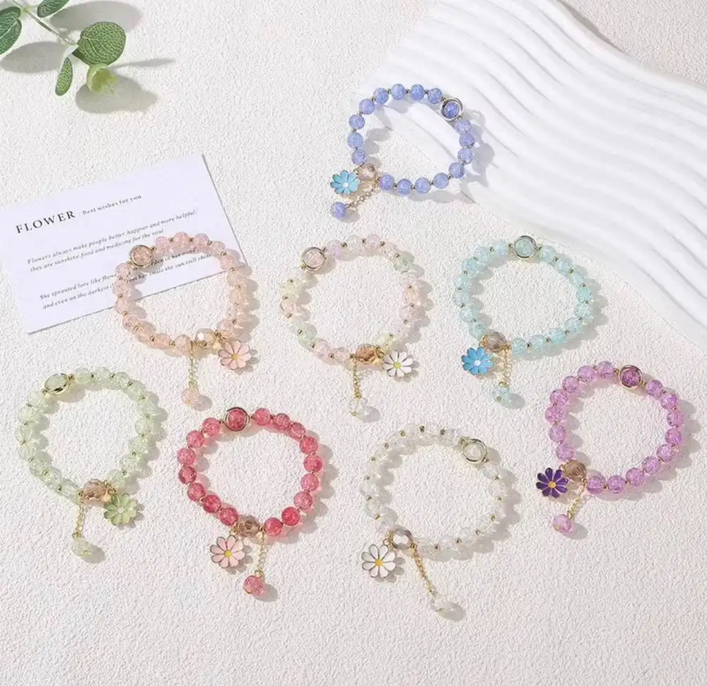 Gelang Manik Kristal 'Bunga Pecah' Gaya Segar Dengan Motif Daisy