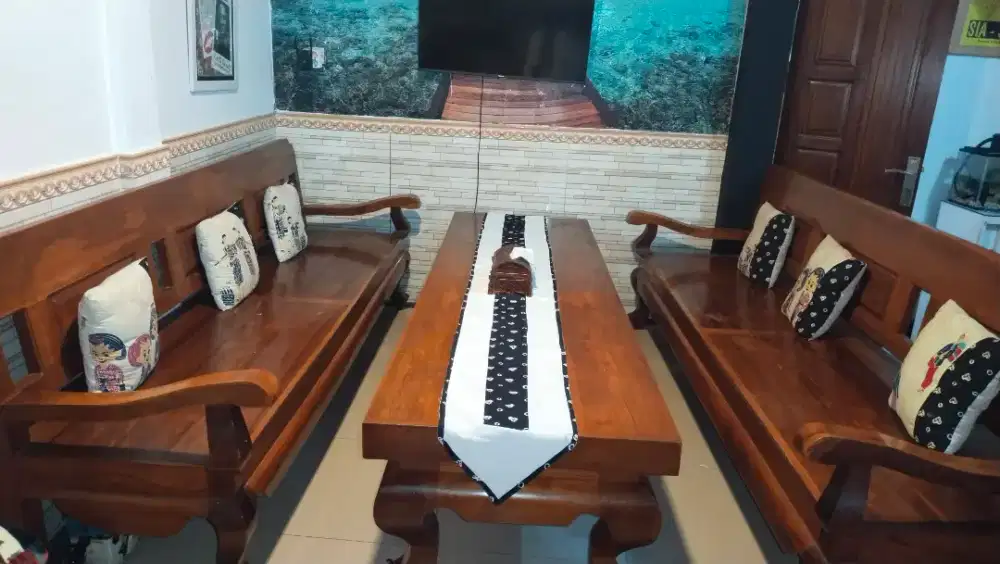 JUAL MEJA SET BANGKU KAYU JATI ASLI