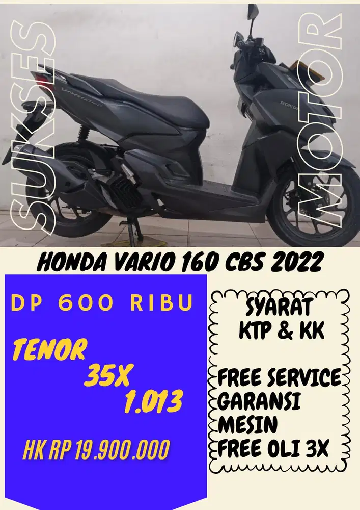 DP MURAH HONDA VARIO 160 CBS 2022 DP 600 RIBU BISA CASH/KREDIT